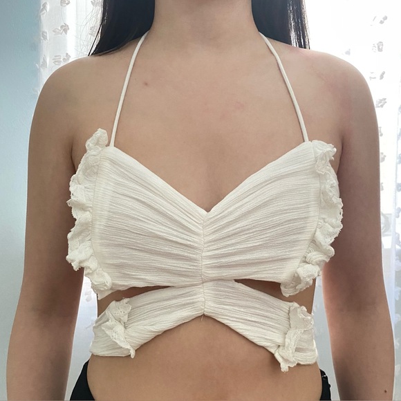 Free People Endless Summer Fly Away Halter Cropped Top in White Women's Size XS - Picture 7 of 15